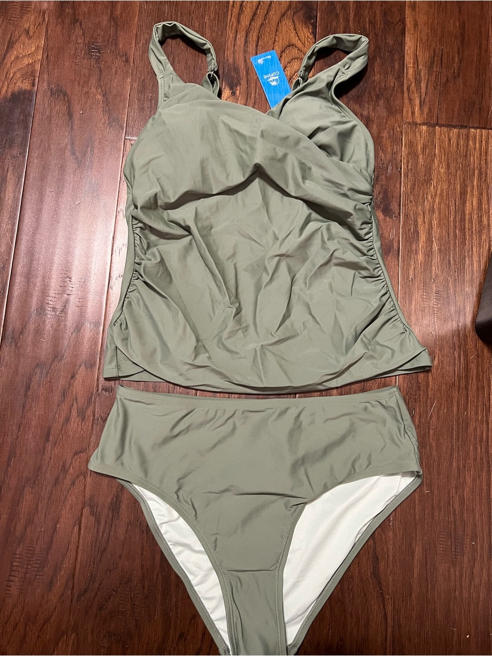 Cup She Women’s Tankini Top & Bottom, Sage Green, Medium